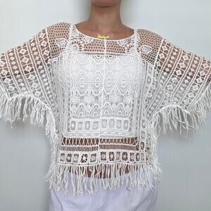 Vintage Step In Style White Fringe Top